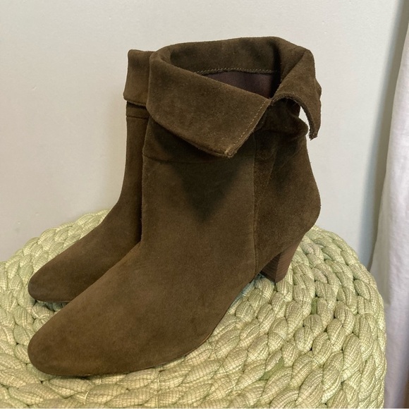Free People Adella Musk Khaki Dark Green Suede Slip On Low Heel Booties - Picture 3 of 11